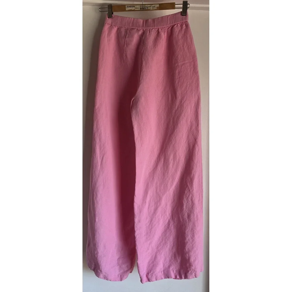 H&M Pants Women Size 2 Pink Linen Blend Straight Trousers Slacks